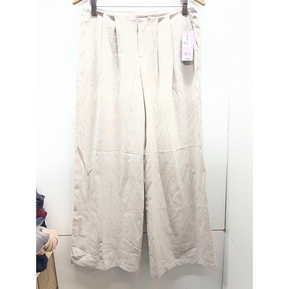 Wild Fable Womens Oatmeal Pleated Wide Leg Linen Blend Trousers Size 2 NWT